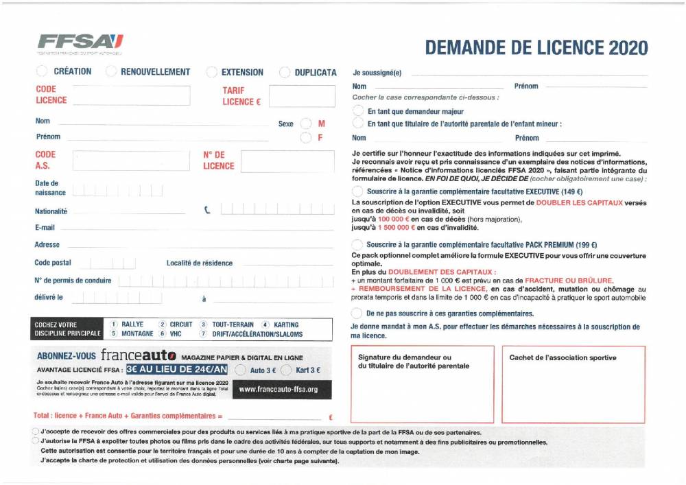 Licence FFSA